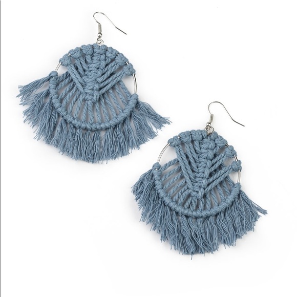 Blue Macrame Earrings - Picture 2 of 2